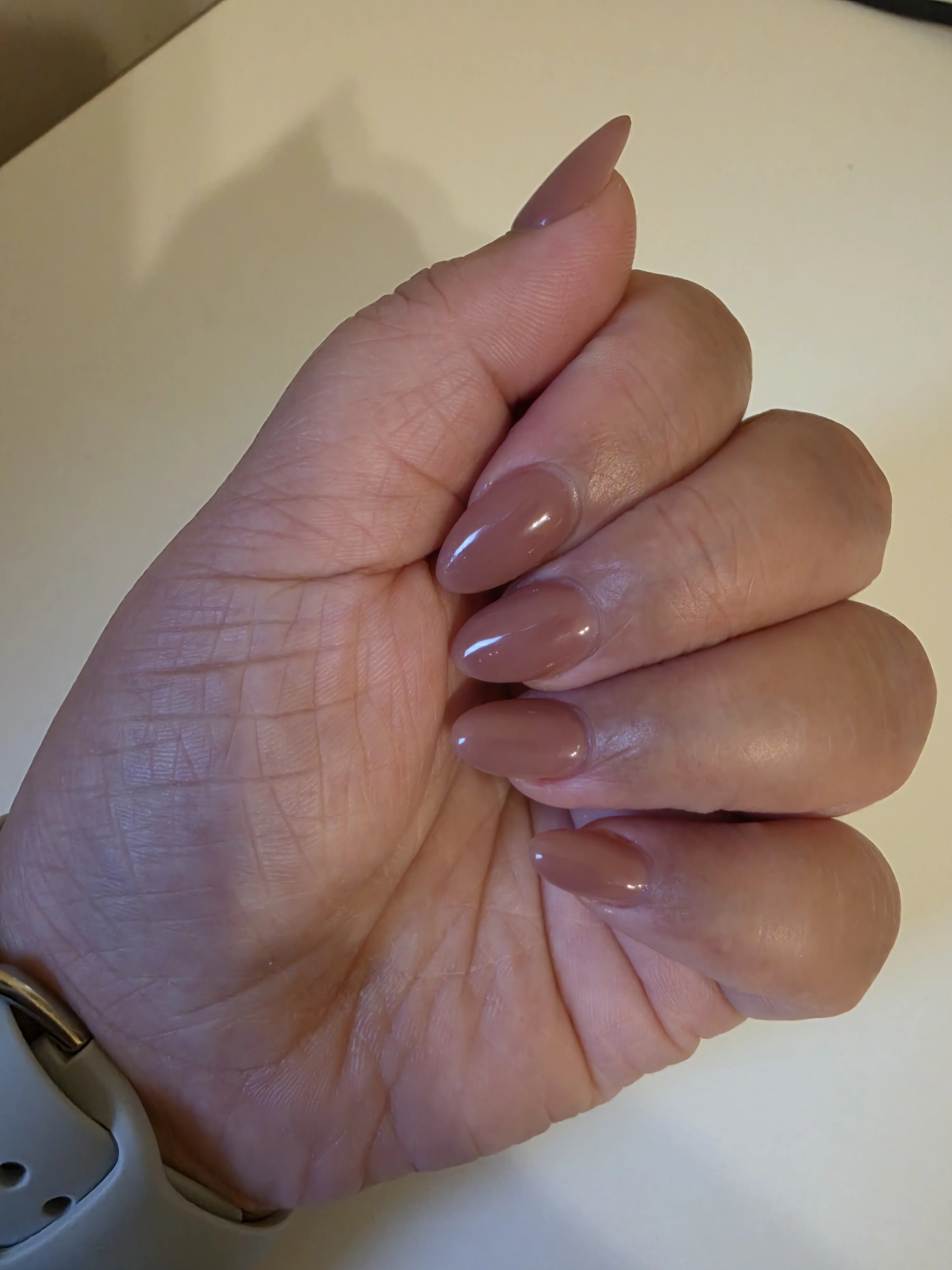 Nude and mauve almond gel nails — Minack Beauty nail work